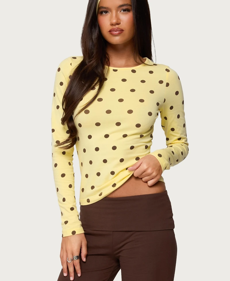 Edikted Women's Maricelle Polka Dot Long Sleeve T Shirt
