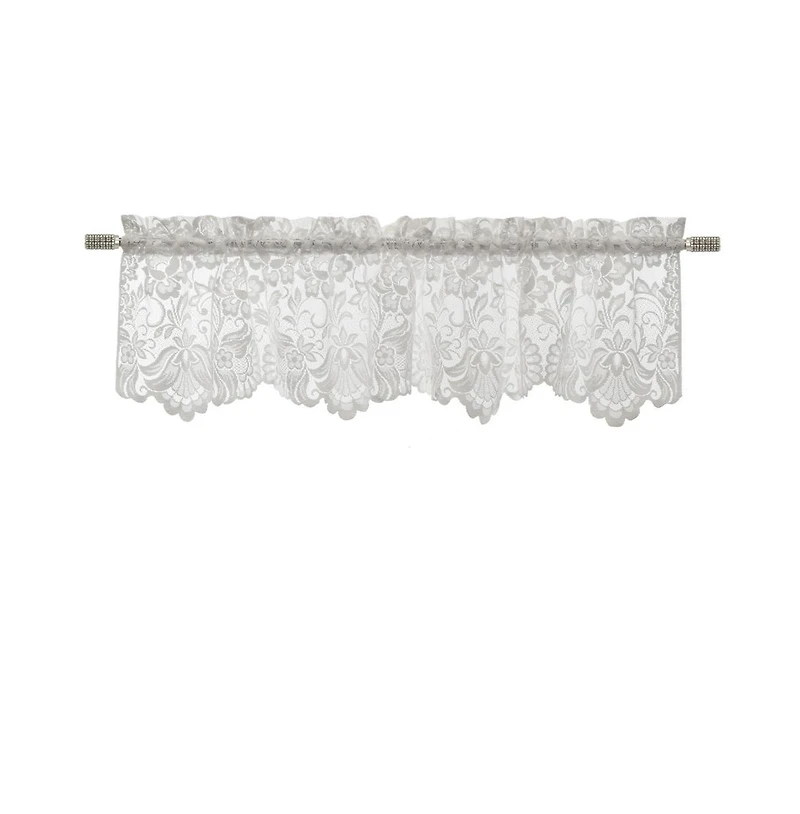 Habitat Limoges Sheer Rod Pocket Flat Valance Floral Lace Design Delicate Scalloped Bottom Hem 55" x 15" White