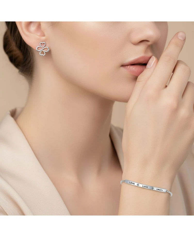 Bling Jewelry Heart Infinity Clover Love, Luck & Unity Bolo Bracelet & Stud Earrings Jewelry Set Sterling Silver Adjustable