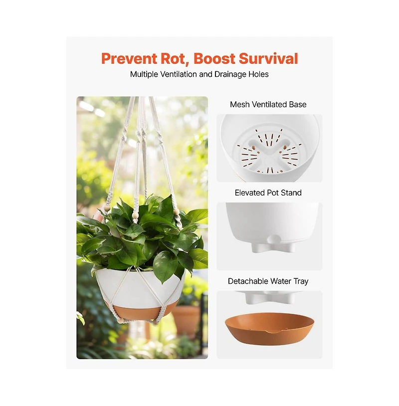 Set of 2 Hanging 10" Self-Watering Flower Pots for Indoor and Outdoor Use