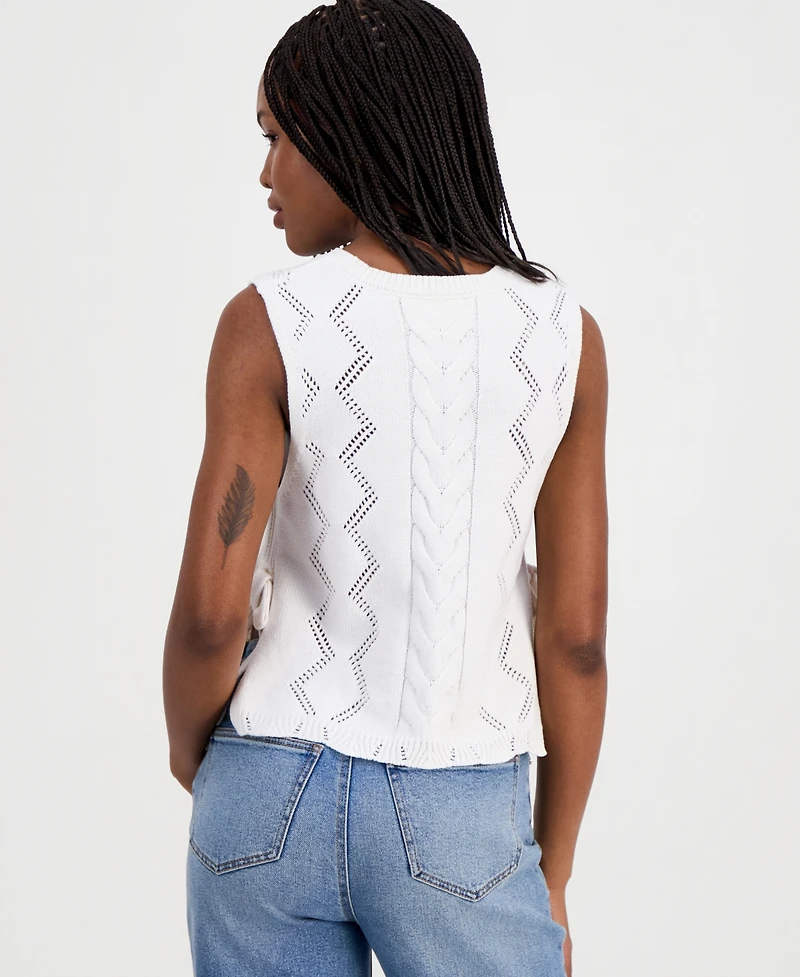 Hooked Up by Iot Juniors' Embroidered Floral Side-Tie Sleeveless Sweater