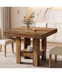 Tribesigns 31.5" Square Dining Table for 4, Small Kitchen Table with Shelf Storage, Brown