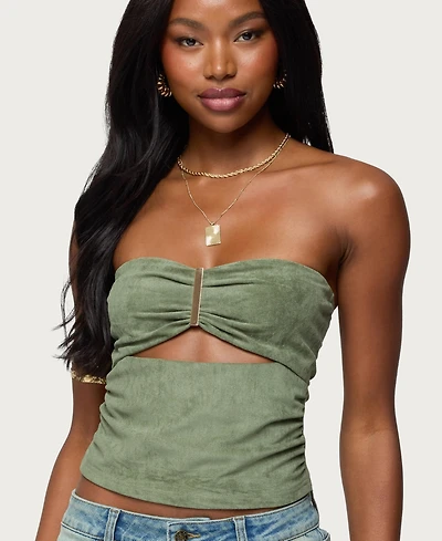 Edikted Women's Kalina Cutout Faux Suede Strapless Top