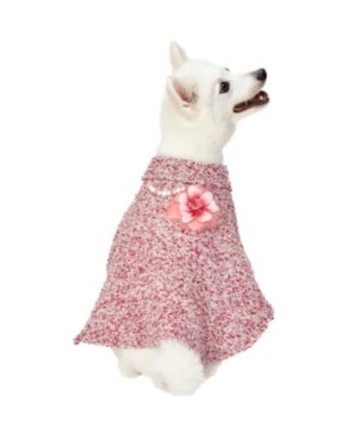 Blueberry Pet Marled Tweed Dog Poncho With Handmade Flower Accessory Pearl Necklace