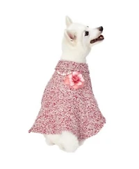 Blueberry Pet Marled Tweed Dog Poncho With Handmade Flower Accessory Pearl Necklace
