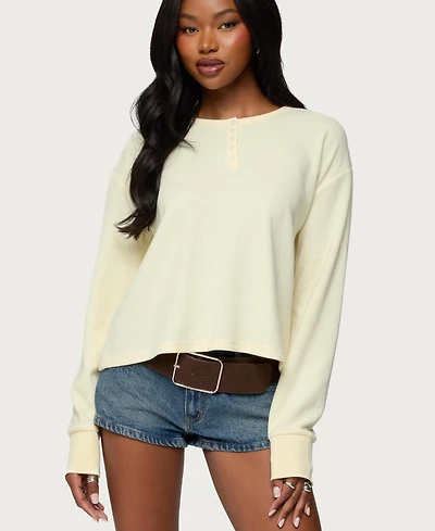 Edikted Women's Deni Long Sleeve Henley Waffle Top