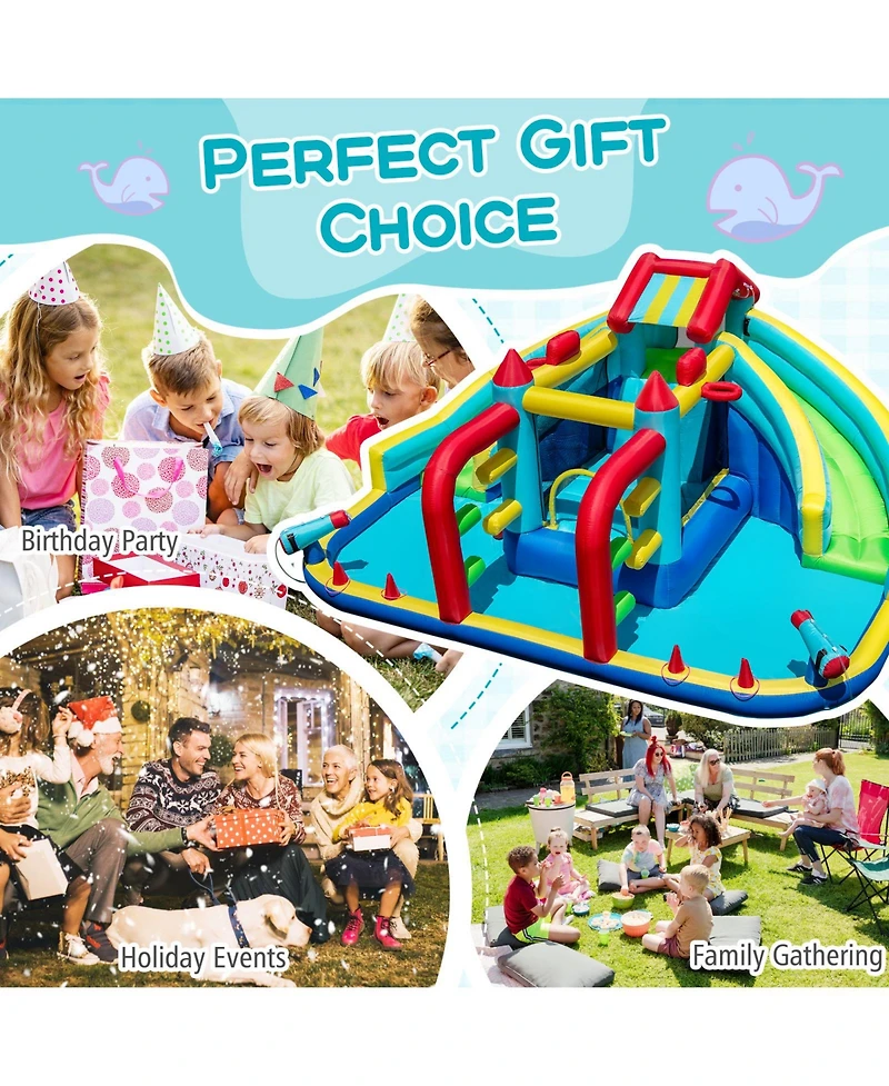 Hongge Inflatable Double Water Slide Park with Obstacle Course and 680W Air Blower