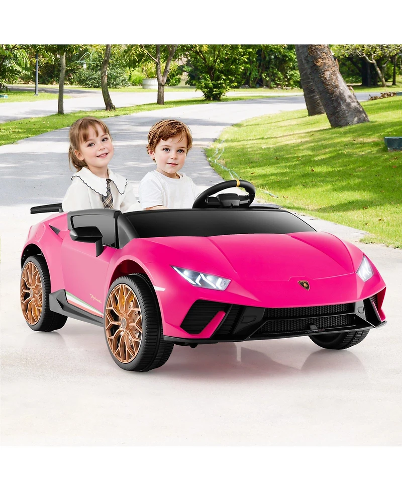 Hongge 24V Licensed Lamborghini 2-Seater Ride-On Car with Music, Lights, and Remote - Pink