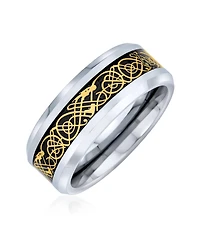 Bling Jewelry Two-Tone Celtic Dragon Knot Carbon Fiber Inlay Band Ring 8MM Titanium