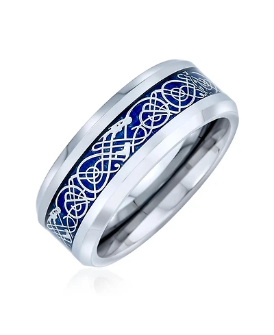 Bling Jewelry Two-Tone Celtic Dragon Knot Carbon Fiber Inlay Wedding Band Ring 8MM Titanium