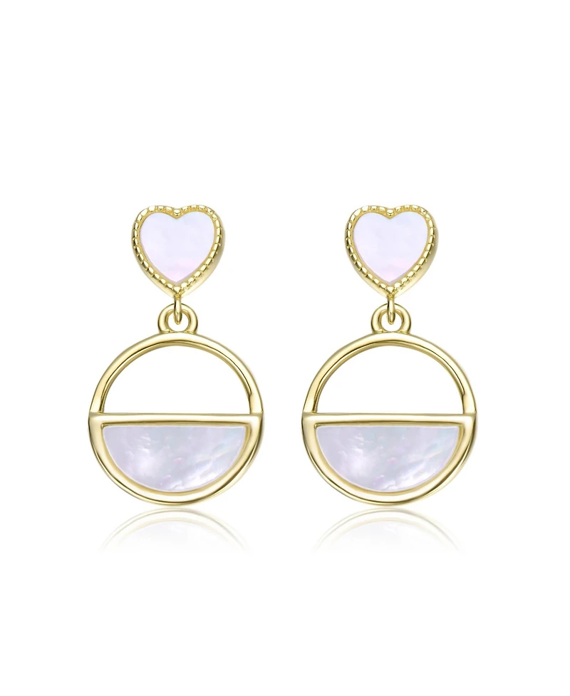 Rachel Glauber 14K Gold Plated With White Mother of Pearl Heart & Circular Drop Earrings