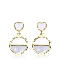 Rachel Glauber 14K Gold Plated With White Mother of Pearl Heart & Circular Drop Earrings