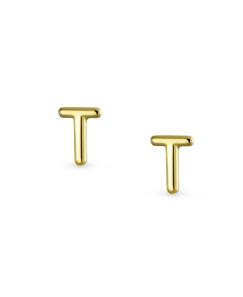 Bling Jewelry Tiny Initial Letter Stud Earrings in Real 14K Yellow Gold Screw Back