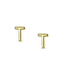 Bling Jewelry Tiny Initial Letter Stud Earrings in Real 14K Yellow Gold Screw Back