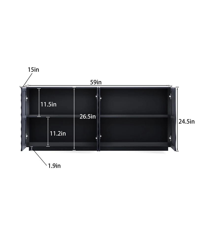 Streamdale Furniture Buffet Cabinet with Storage, 4 Doors Modern Accent Sideboard, 59" Wide (Black)