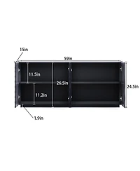 Streamdale Furniture Buffet Cabinet with Storage, 4 Doors Modern Accent Sideboard, 59" Wide (Black)