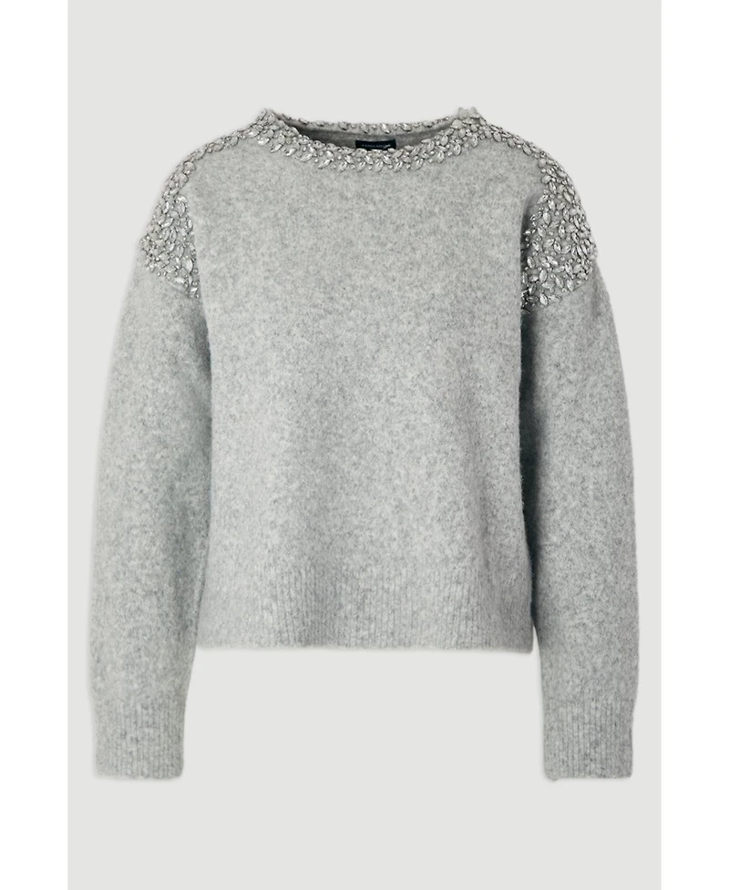 Karen Millen Women's Embellished Trim Cosy Knit Jumper