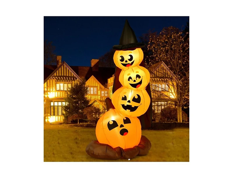 Mondawe 7 ft Halloween Inflatable Pumpkin Combo with Witch's Hat and Led Lights