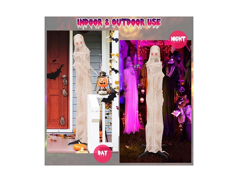 Mondawe 6ft Halloween Animated Standing Mummy with Led Red Glowing Eyes