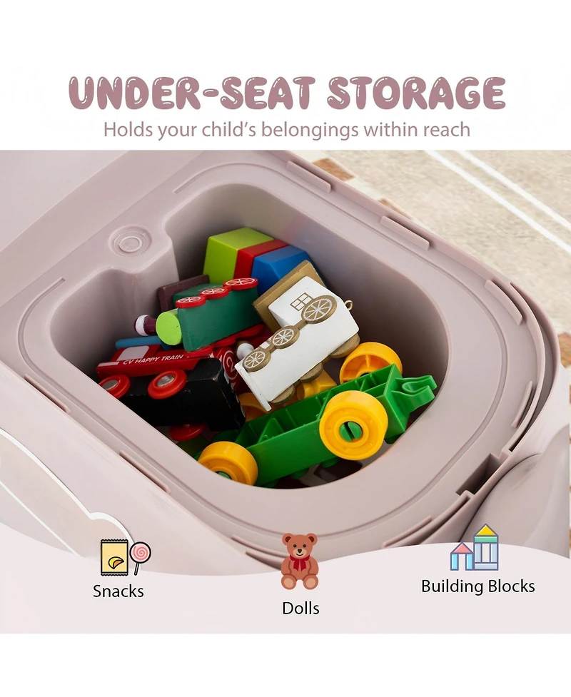 Hongge Toddler Ride-On Sliding Car with Lights, Music, and Under-Seat Storage - Pink