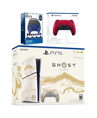 Sony PlayStation 5 Ghost of Yotei Disc Bundle + Extra Controller, Accessory Kit - Volcanic Red