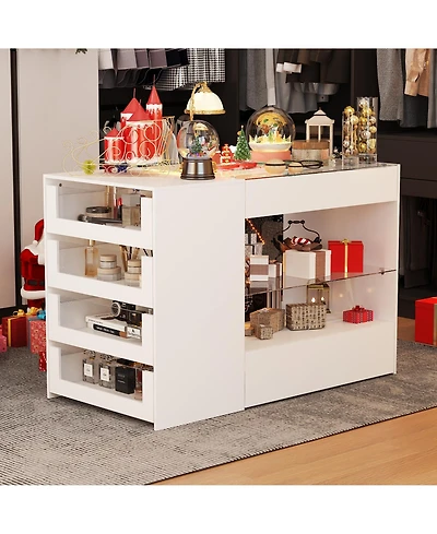 Homsee Glass Top 8-Drawers Dresser ,Display Cabinet,Manicure Nail Table,Bedroom/Kitchen Island,Makeup Table