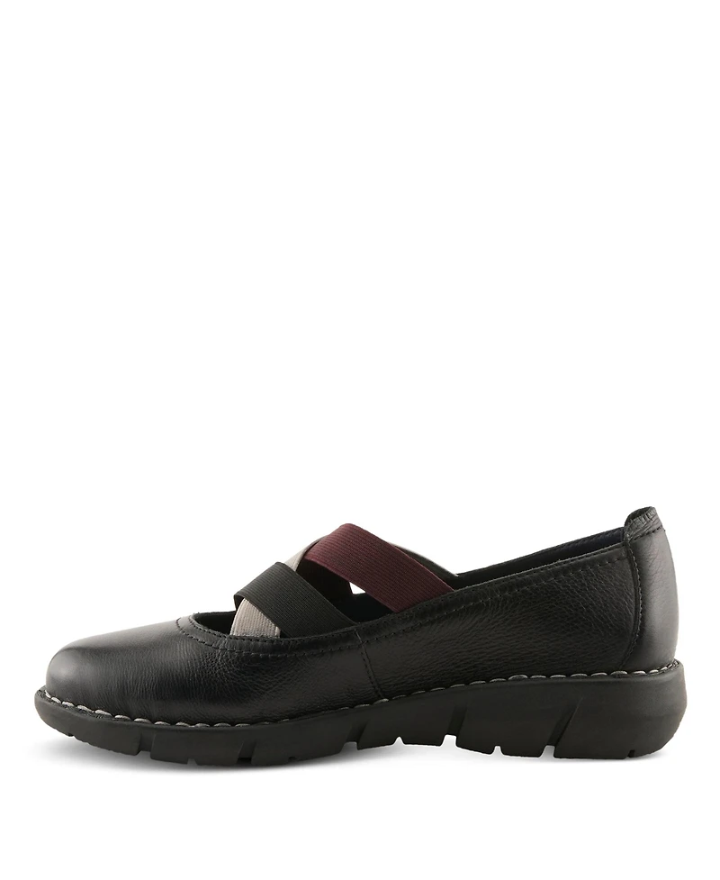 Spring Step Women's Comfortable Pebbled Leather Slip-On Wedge Shoes with Elastic Straps & Removable Outsole
