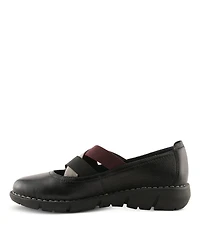 Spring Step Women's Comfortable Pebbled Leather Slip-On Wedge Shoes with Elastic Straps & Removable Outsole