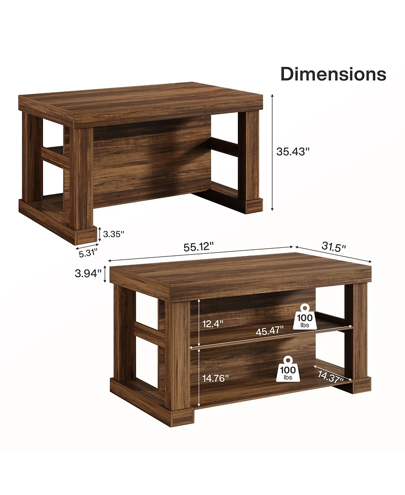 Tribesigns Kitchen Island with 3 Shelves, 55 Inches Width Kitchen Shelf with Large Worktop
