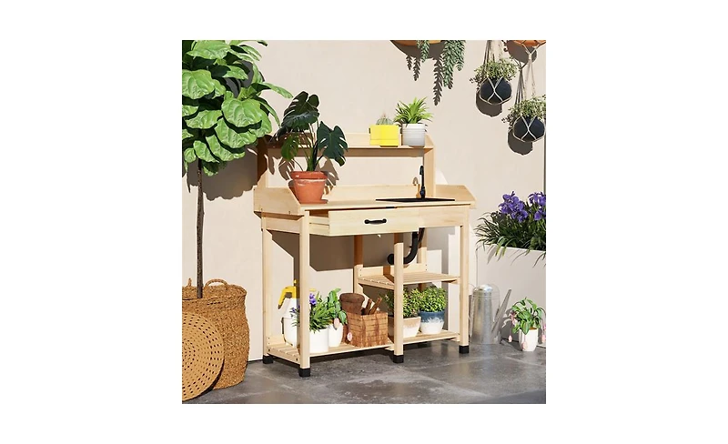 Slickblue Wood Outdoor with Removable Sink Garden Potting Bench