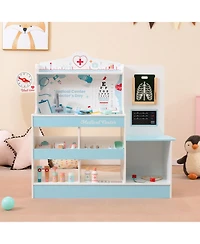 Hongge Wooden Doctor Playset with Stethoscope and Medical Tools for Toddlers Ages 3+ - Blue