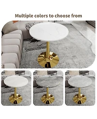 Streamdale Gold 27.6" Mid-Century Modern Dining Table with Round Marble Top