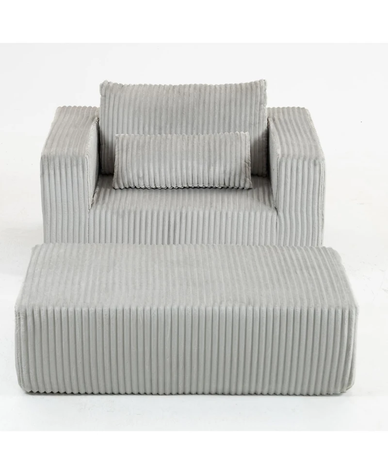 Streamdale Oversized Corduroy Lounge Chair with Ottoman, Modular Deep-Seat Floor Couch - Smoke Grey