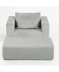 Streamdale Oversized Corduroy Lounge Chair with Ottoman, Modular Deep-Seat Floor Couch - Smoke Grey