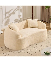 Streamdale Furniture Beige curved two-person compress sofa with armrests and two pillows.