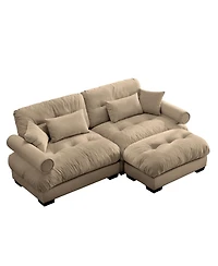 Streamdale Furniture Camel Oversized Modern Velvet Two-Seater Sofa with Ottoman and Pillows