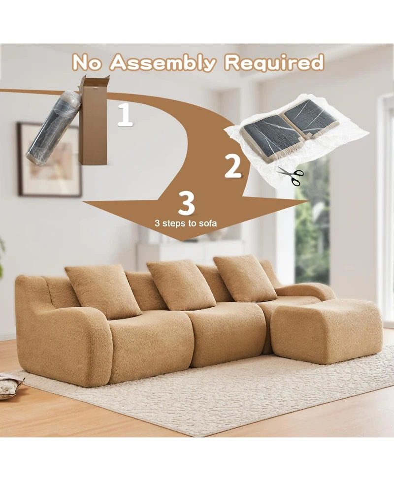 Streamdale Furniture Boneless Sofa, 3 Seat Teddy Fabric, Anti-Slip, No Assembly