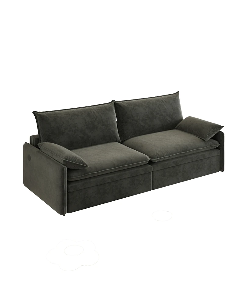 Streamdale 4-Seat Chenille Convertible Sleeper Sofa with Storage & Usb, Dark Grey