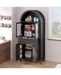 Streamdale Furniture Streamdale 71" Arched Kitchen Pantry Cabinet with Glass Door, Black