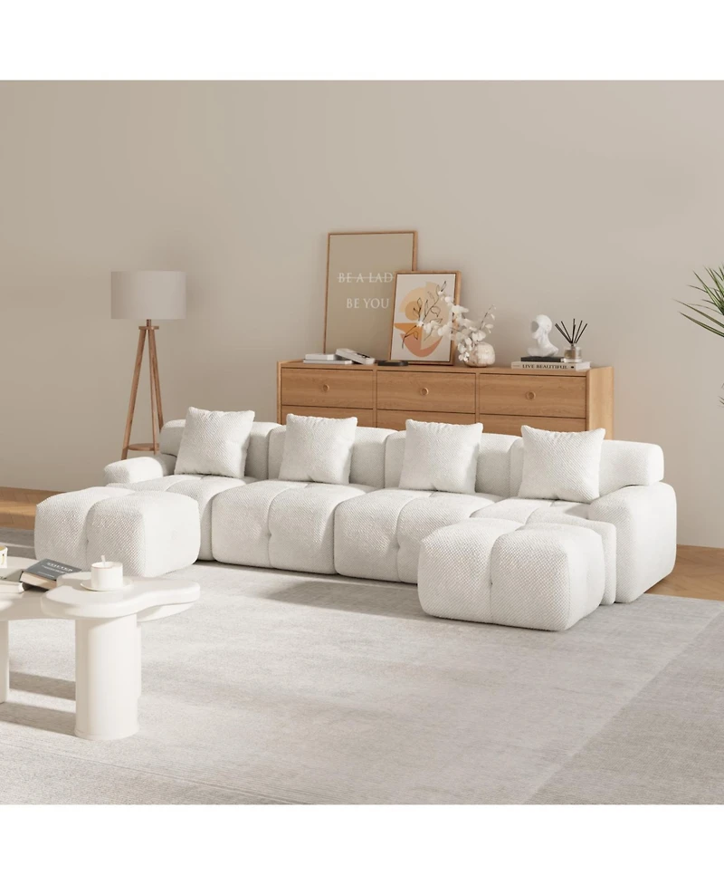 Streamdale Furniture 135.4" 6-Piece U-Shaped Sleeper Modular Sectional Sofa Bed Chaise, Ivory