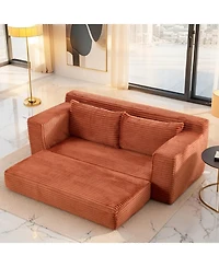 Streamdale Furniture Streamdale Orange Corduroy Loveseat Sofa with Memory Foam & Steel Frame - Convertible 2-in-1 Design