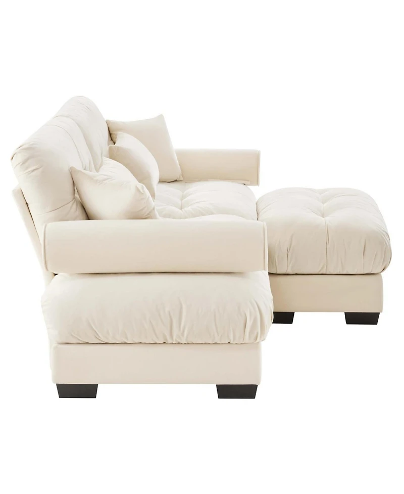 Streamdale Furniture Streamdale Oversize Modern Velvet Two-Seater Sofa with Ottoman and Pillows, Cream