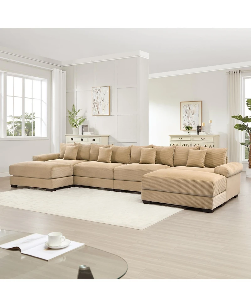 Streamdale Furniture Camel Oversized Cloud Modular U-Shape Sectional Couch with Ottoman