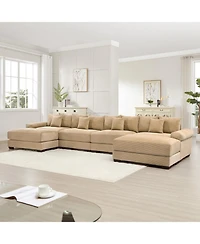 Streamdale Furniture Camel Oversized Cloud Modular U-Shape Sectional Couch with Ottoman