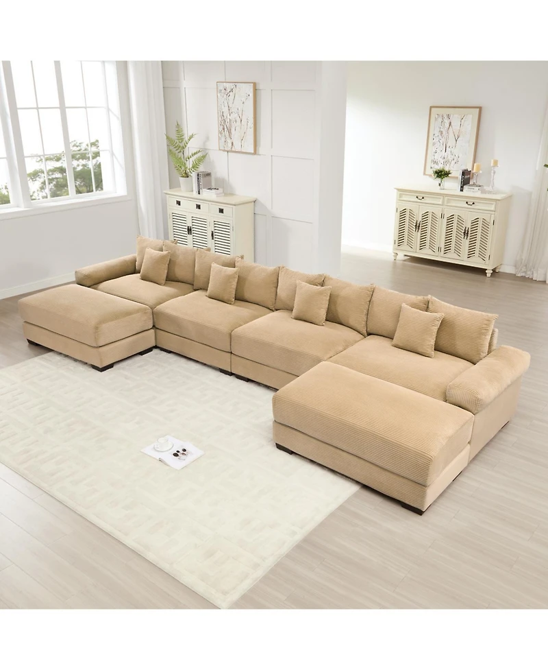Streamdale Furniture Camel Oversized Cloud Modular U-Shape Sectional Couch with Ottoman