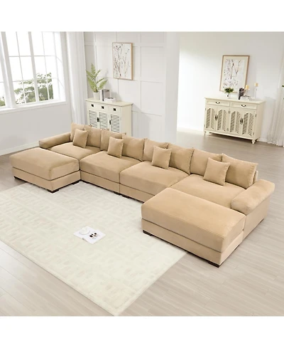 Streamdale Furniture Camel Oversized Cloud Modular U-Shape Sectional Couch with Ottoman