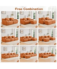 Streamdale L-Shaped Teddy Fabric 2-Seat Boneless Sofa, Curved Armrest, 32D Sponge, Orange
