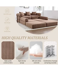 Streamdale Furniture Streamdale Convertible Folding Sofa Bed with Pillow Back Handrail, Cloud Corduroy Mattress Sofa