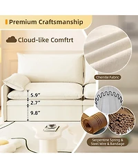 Streamdale 4-Seat Chenille Convertible Sleeper Sofa with Storage, Usb & 2-in-1 Pillow - Beige/White
