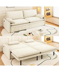 Streamdale 4-Seat Chenille Convertible Sleeper Sofa with Storage, Usb & 2-in-1 Pillow - Beige/White